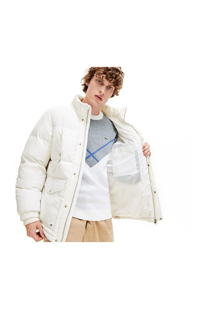 Lacoste Erkek Cikarailabilir Kapusonlu Suya Dayanikli Kapitone Beyaz Mont Bh8422 Trendyol