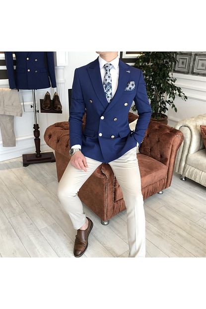 Terziademaltun Italyan Stil Kruvaze Erkek Blazer Koyu Mavi Tek Ceket T3327 Trendyol