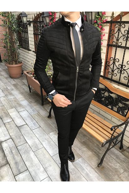 Terziademaltun Erkek Siyah Italyan Stil Suet Mont Ceket T2887 Trendyol