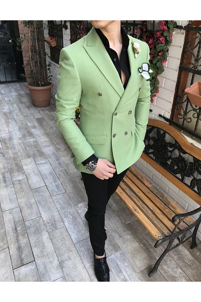 Terziademaltun Erkek Acik Yesil Italyan Stil Kruvaze Blazer Tek Ceket T3355 Trendyol