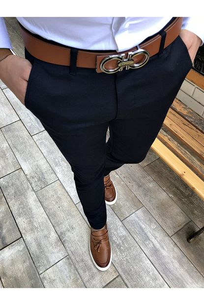 Terziademaltun Italyan Kesim Slim Fit Erkek Lacivert Kumas Pantolon T3811 Trendyol