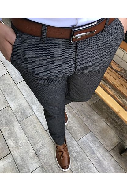 Terziademaltun Italyan Kesim Slim Fit Erkek Gri Kumas Pantolon T3812 Trendyol