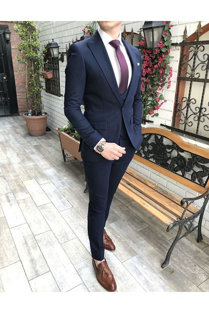 Terziademaltun Erkek Italyan Stil Ceket Yelek Pantolon Lacivert Takim Elbise T3522 Trendyol