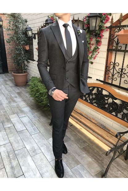 Terziademaltun Italyan Stil Ceket Yelek Pantolon Siyah Takim Elbise T3718 Trendyol