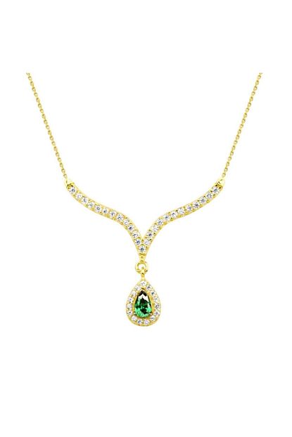 Melis Gold Altin Yesil Tasli Damla Kolye Kly01004 Trendyol