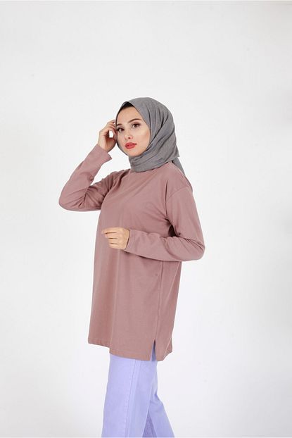 Safari Kadin Standart Beden Duz Tesettur Sweatshirt Kahve Rengi Trendyol