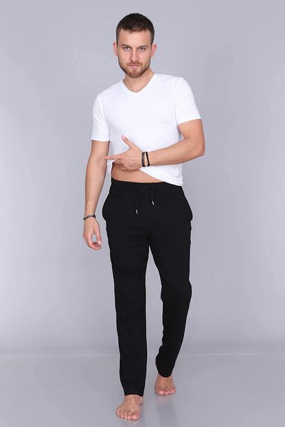 Obje Siyah Likrali Uzun Erkek Pijama Alti Trendyol