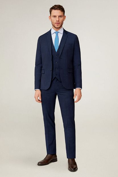 Mango Man Erkek Lacivert Super Dar Kesim Kareli Tailored Pantolon 77000027 Trendyol
