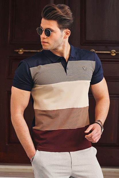 Madmext Renk Bloklu Lacivert Polo Yaka Erkek Triko Tisort 9280 Trendyol