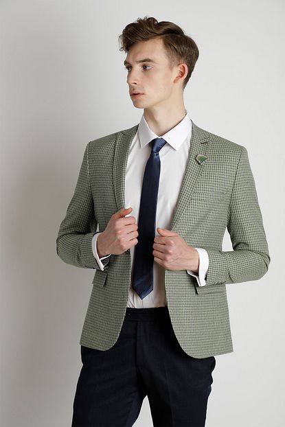El Faro Erkek Yesil Potukareli Slim Fit Tek Ceket Trendyol
