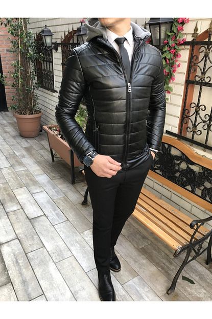Terziademaltun Italyan Stil Seyyar Kapsonlu Erkek Sisme Deri Mont T2889 Trendyol