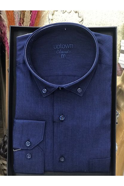 Uptown Erkek Gomlek Sade Uzun Kollu Cepli Mavi Trendyol