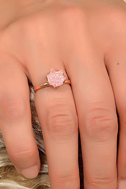 Ozturk Gumus Kadin 925 Ayar Gumus Pembe Lotus Cicegi Kendinden Ayarli Yuzuk Trendyol