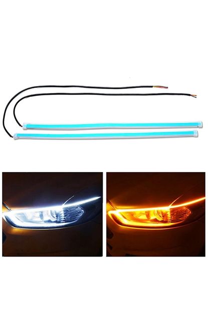 Gate Okeen 2 Li Kayar Led Ince Esnek Drl Serit Led Sinyal Gunduz Fari 2 Renk Beyaz Sari 60cm Trendyol