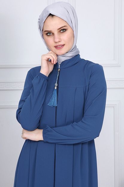 Moda Cizgi Kadin Krep Kumas Tesettur Pile Detayli Ferace Mdc 0164 Indigo Trendyol