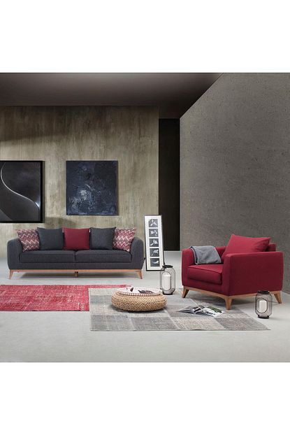 Express Mobilya Barcelona Koltuk Takimi Gri Bordo 3 1 Trendyol