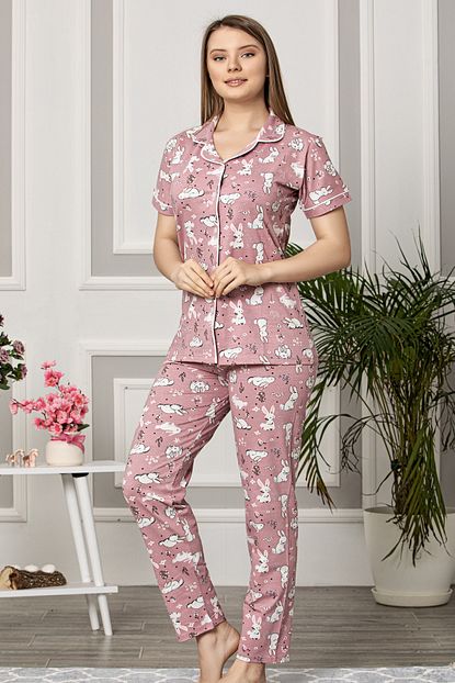 Miss Melina Kisa Kollu Boydan Dugmeli Tavsanli Pijama 2645 Trendyol
