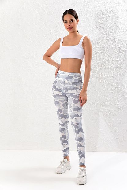 Cool Sexy Kadin Ekru Gri Kamuflaj Tayt Mg1017 Trendyol