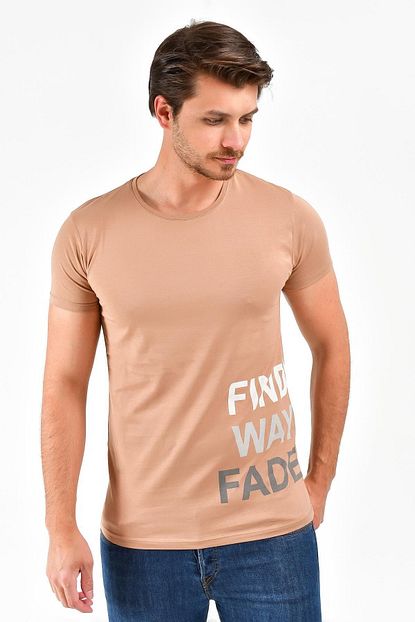 Tena Moda Erkek Biskuvi Bisiklet Yaka Oversize Findway Baskili Tisort 0yetstn2027 Trendyol