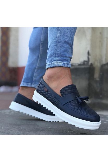 8stil Er0103 Puskullu Corcik Piramit Lacivert Beyaz Taban Klasik Spor Erkek Ayakkabi Trendyol