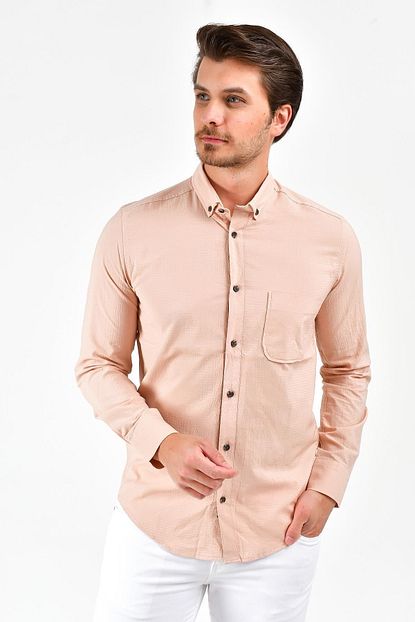 Tena Moda Erkek Pudra Uzun Kollu Gofre Slim Fit Gomlek 0yeg11 2092 Trendyol