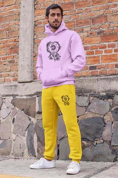 Angemiel Wear Kizildereli Tarzi Ay Erkek Esofman Takimi Pembe Kapsonlu Sweatshirt Sari Esofman Alti Trendyol