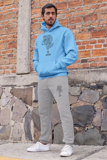 Angemiel Wear Aries Koc Burcu Erkek Esofman Takimi Mavi Kapsonlu Sweatshirt Gri Esofman Alti Trendyol