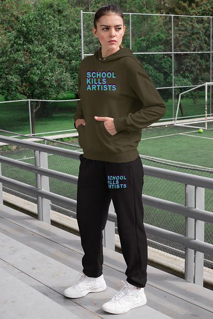 Angemiel Wear School Lion Kadin Esofman Takimi Yesil Kapsonlu Sweatshirt Siyah Esofman Alti Trendyol
