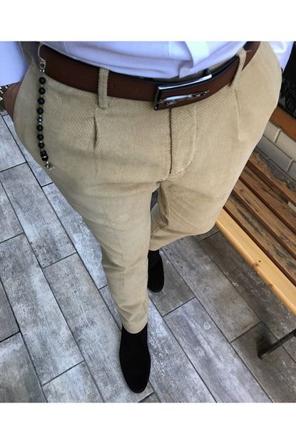 Terziademaltun Erkek Italyan Stil Kislik Kadife Kumas Pantolon Bej T4165 Trendyol