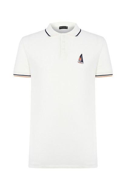 Mudo Erkek Beyaz Nakisli Polo Yaka Pamuk T Shirt 372632 Trendyol