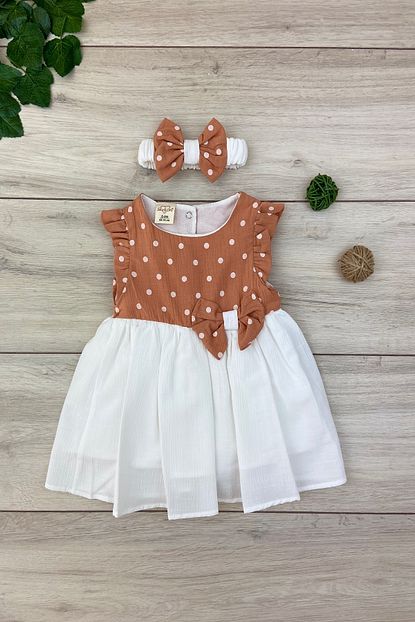Colored Baby Kiz Bebek Kiremit Renk Puantiyeli Elbise 2 Parca Trendyol