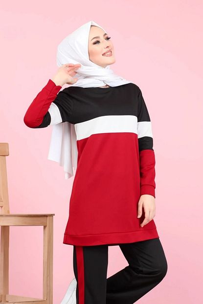 Mozalisa Tesettur Spor Tunik Pantolon Kombin Bordo Trendyol