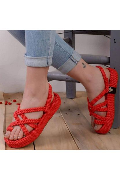 Sezginkundura Kadin Kirmizi Hasir Sandalet Trendyol