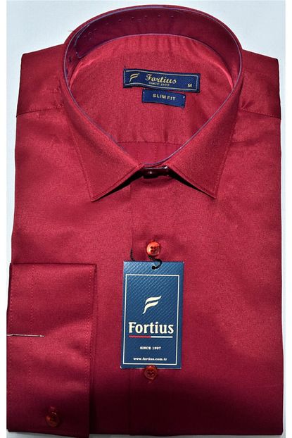 Fortius Erkek Kirmizi Saten Slim Fit Gomlek Trendyol
