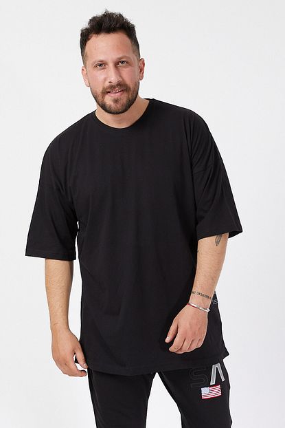 Densmood Erkek Siyahduz Basic Pamuklu Oversize Kesim T Shirt Trendyol