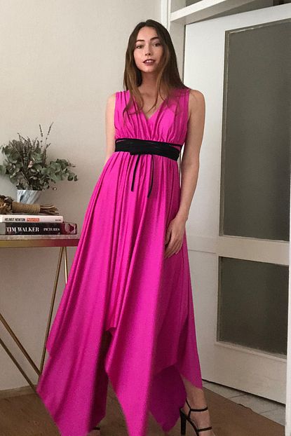 trendyolmilla fusya kusak detayli abiye