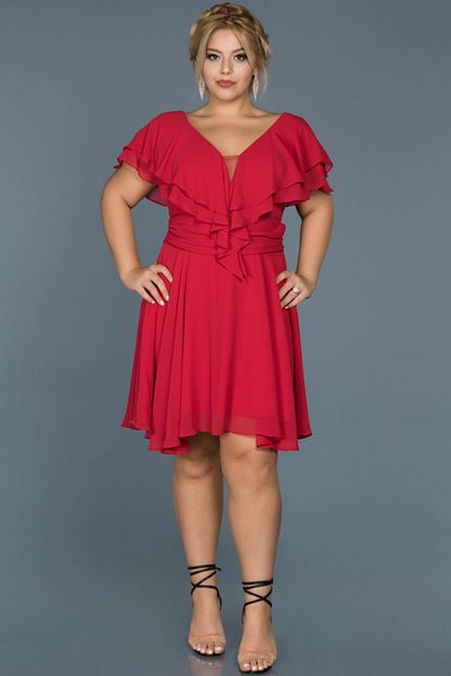 Abiyefon Kirmizi V Yaka Sifon Elbise Abk273 Trendyol