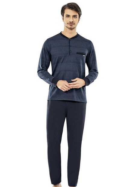 Erdem Erkek Yuvarlak Yaka Dugmeli Uzun Kollu Pijama Takimi Trendyol
