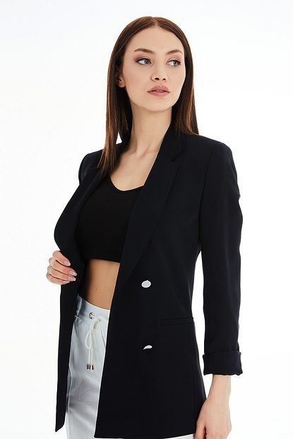 Paulmark Kadin Siyah Cift Dugme Blazer Trendyol