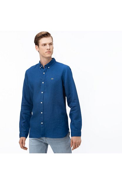 Lacoste Erkek Regular Fit Dugmeli Yaka Saks Mavi Keten Gomlek Ch4990 Trendyol