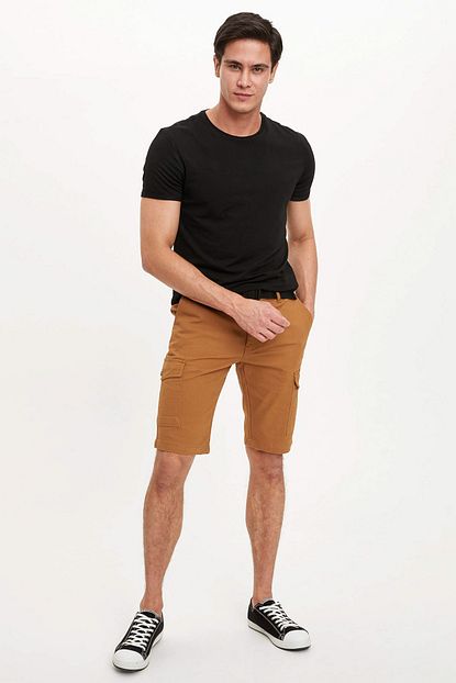 Defacto Erkek Kahverengi Kemerli Regular Fit Kargo Bermuda Sort N7768az 20sp Bn283 Trendyol