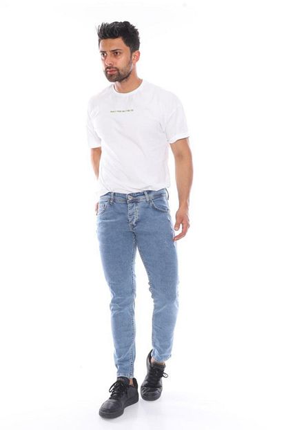 Poison Black Erkek Koyu Mavi Yan Yirtik Slim Kot Pantolon Trendyol