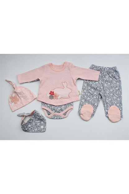 5 li kiz bebek papatya tavsan baskili pembe gri takim