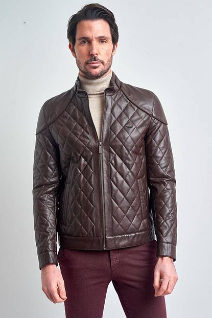 Pierre Cardin Erkek Bordo Kapitone Desenli Suni Deri Ceket Trendyol
