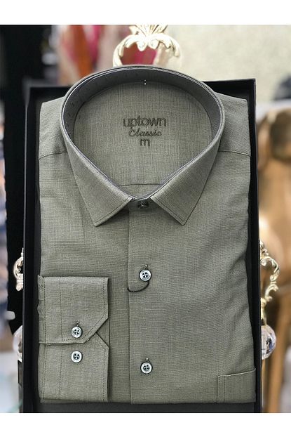 Uptown Erkek Uzun Kollu Cepli Yesil Ham Keten Gomlek Trendyol