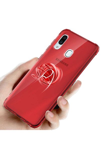 Samsung Galaxy A20 Kilif Yuzuklu Standli Miknatisli Seffaf Airbag Silikon Kirmizi Ekran Koruyucu Cam Trendyol