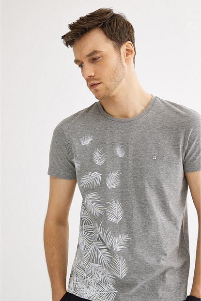 Avva Erkek Gri Bisiklet Yaka Baskili T Shirt A01y1082 Trendyol
