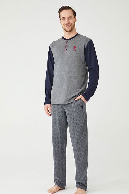U S Polo Erkek Antrasit Melanj Patli Pijama Takim Trendyol