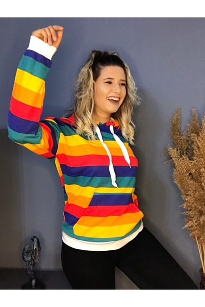 N On Women Kadin Cok Renkli Kapsonlu Sweatshirt Trendyol