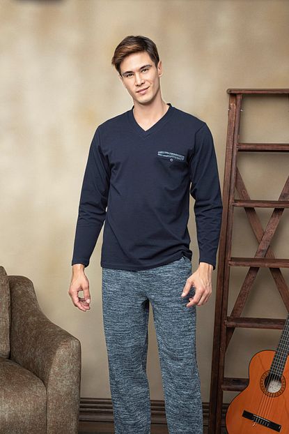 Kly Erkek Lacivert Cok Rahat V Yaka Pijama Takimi Trendyol